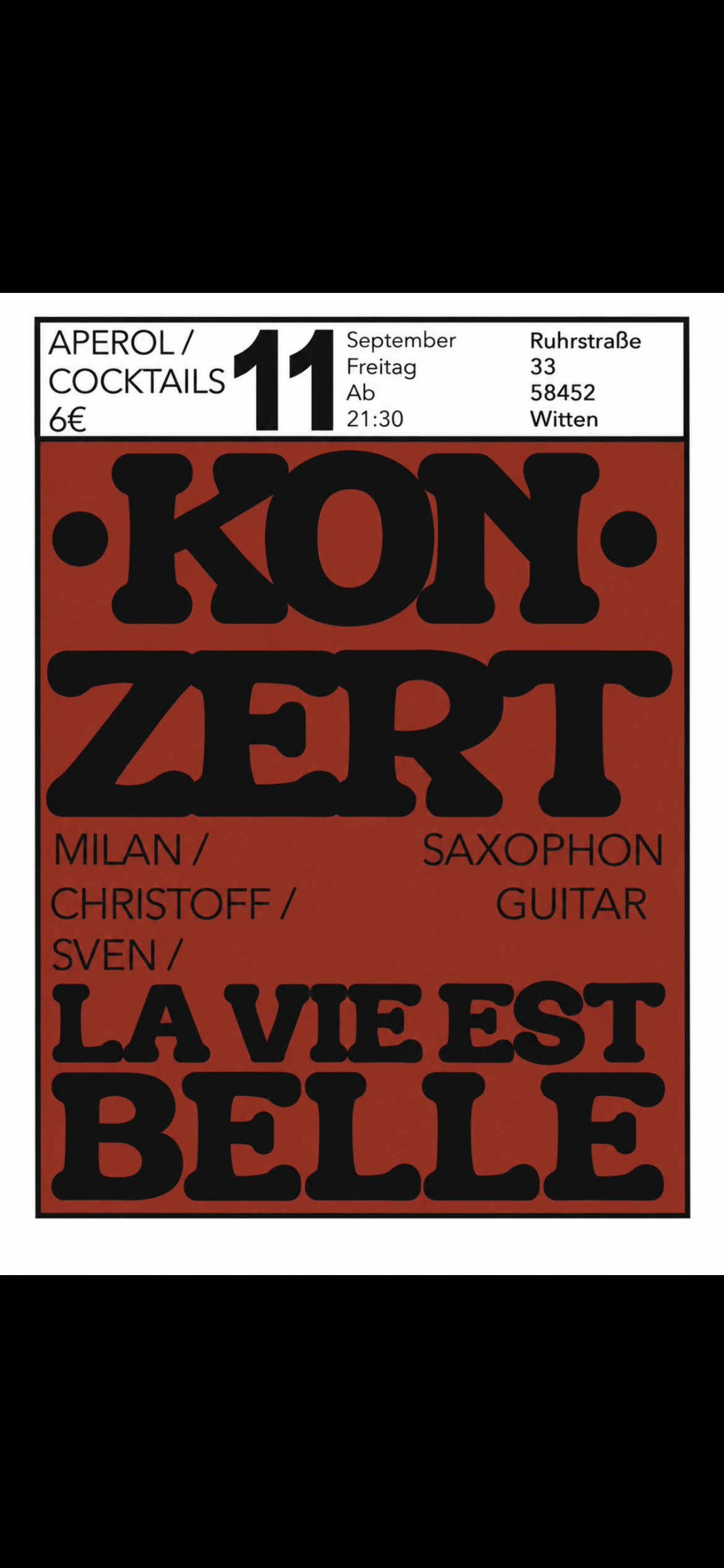 Konzert bei Milan und Sven heute Abend in la vie est belle ab 20 :30 Uhr 